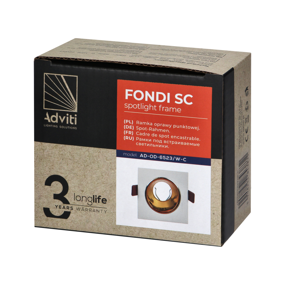 FONDI SC decorative frame for spotlight, MR16/GU10 max. 50W, square, fixed, aluminium, white-gold